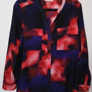 Calvin Klein Red and Blue Abstract Blouse
